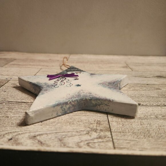 Handcrafted Star-Shaped Snowman Ornament by C Villa Paper Mache Christmas Decor - Picture 5 of 5
